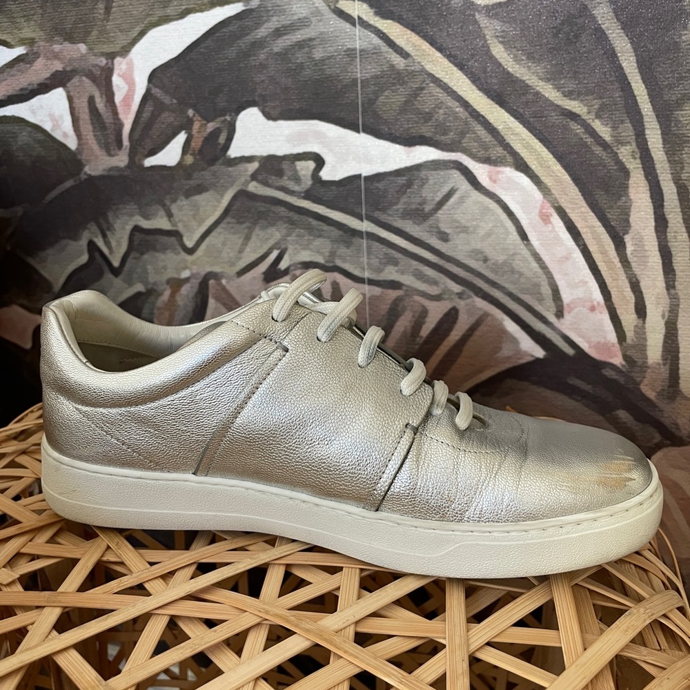 SALVATORE FERRAGAMO Quilted Logo Metallic silver Leather Runners size 10 - Picture 10 of 12